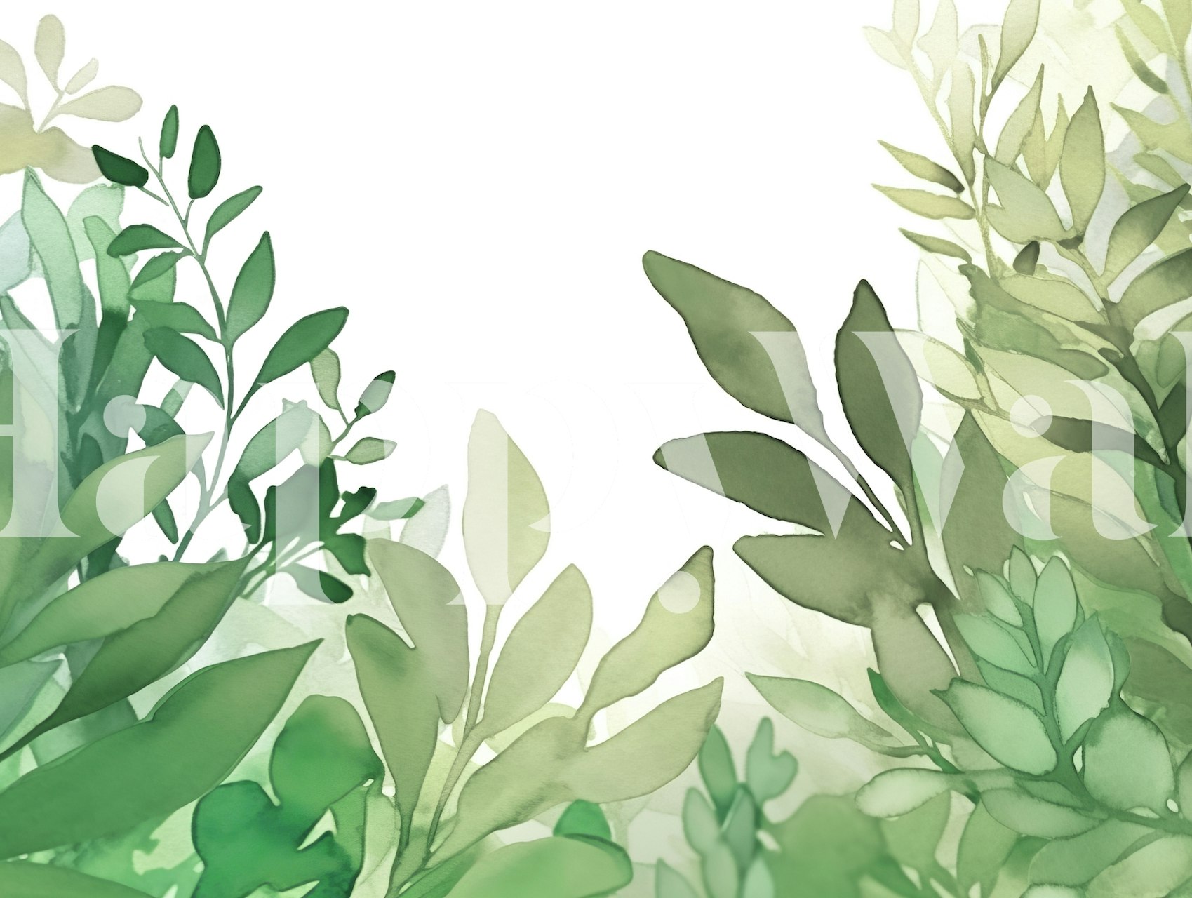 Green foliage wall mural showcasing various shades of green with a hint of white for a fresh and serene look