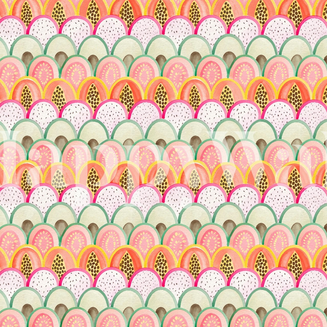 Colorful scales pattern in pink, yellow, and green wallpaper