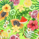 Tropical mix-fruit, flowers and leaves on green