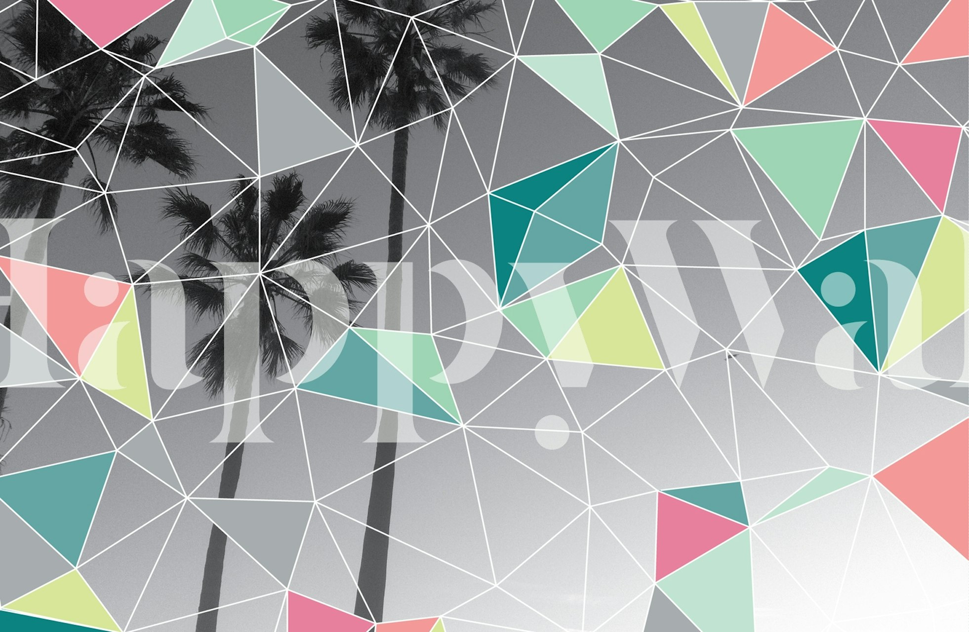 Design de papel de parede Geometric Palm em um quarto