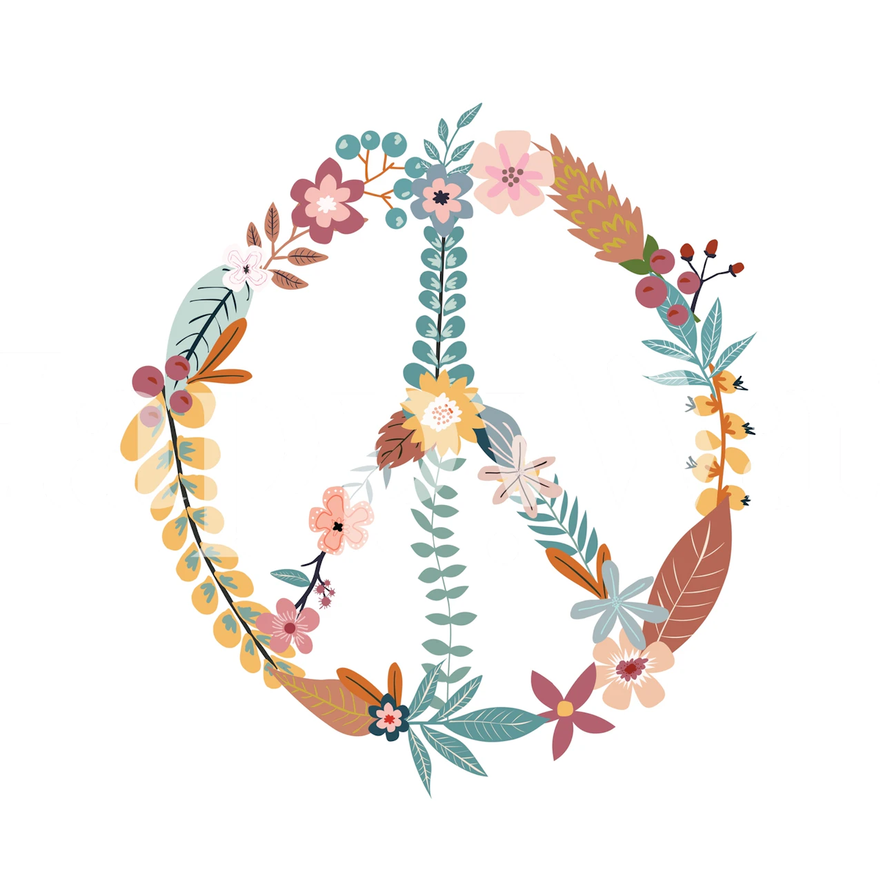 Floral peace sign design with colorful flowers and leaves wallpaper