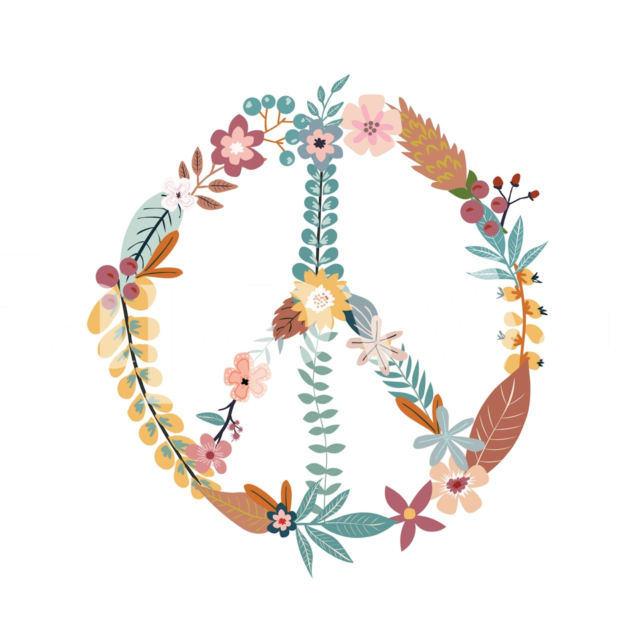 Floral peace sign design with colorful flowers and leaves wallpaper