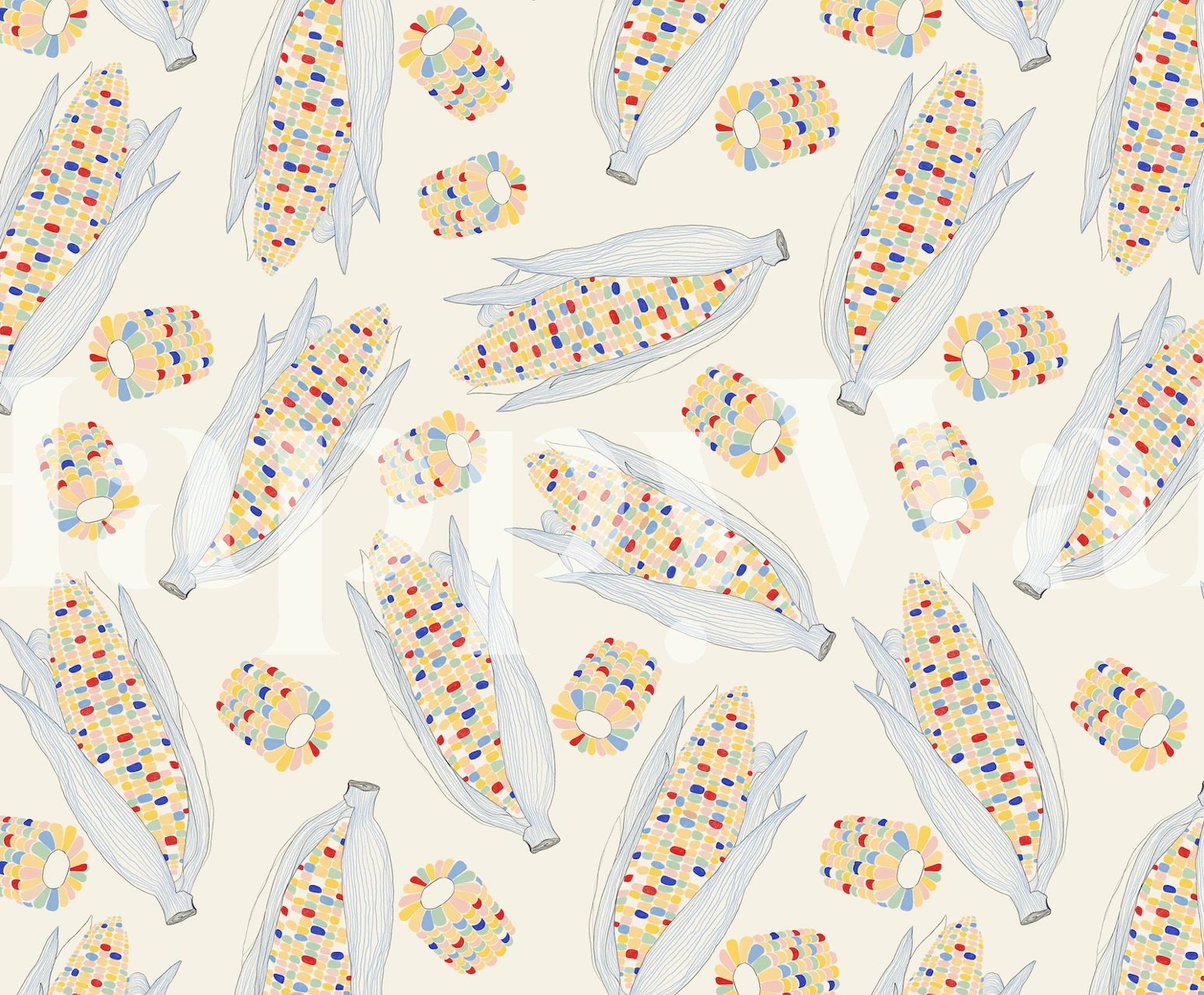 Corn pattern wallpaper displayed in a room