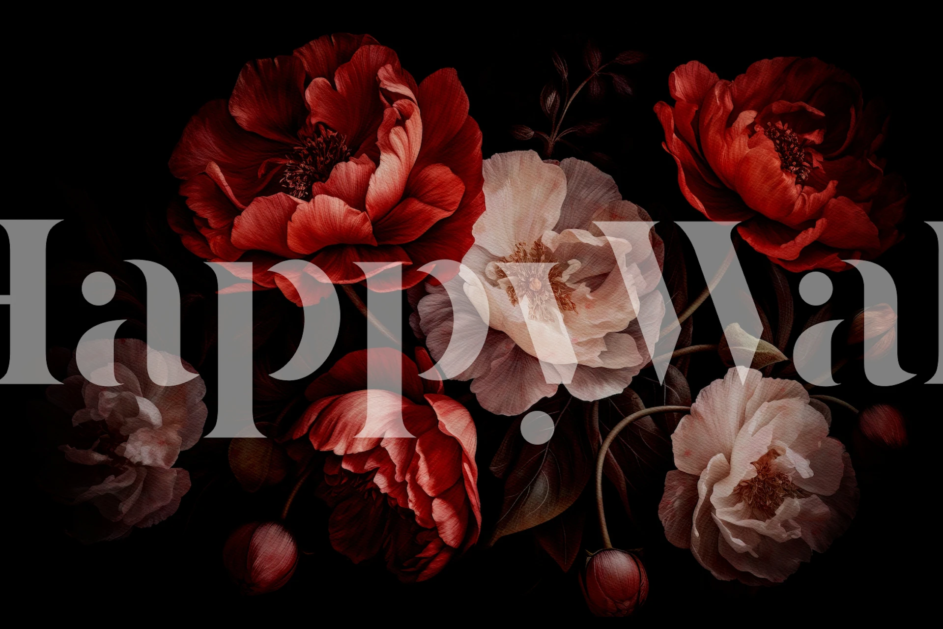 Moody Opulent Red Baroque Night Flower Peonies tapet i et rum