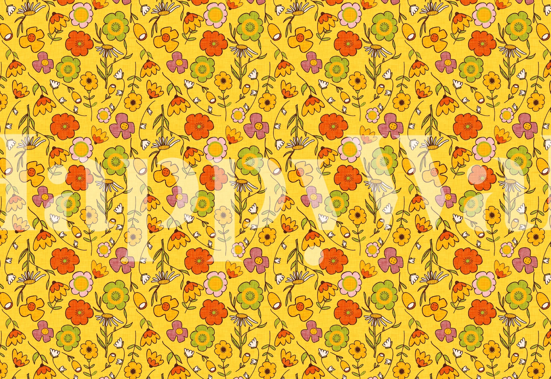70s Floral Bouquet Yellow wallpaper in a room
