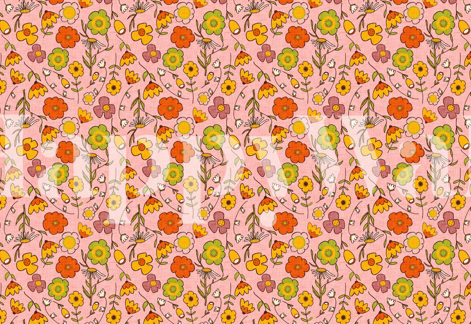 70S Floral Bouquet Pink tapet i et rum