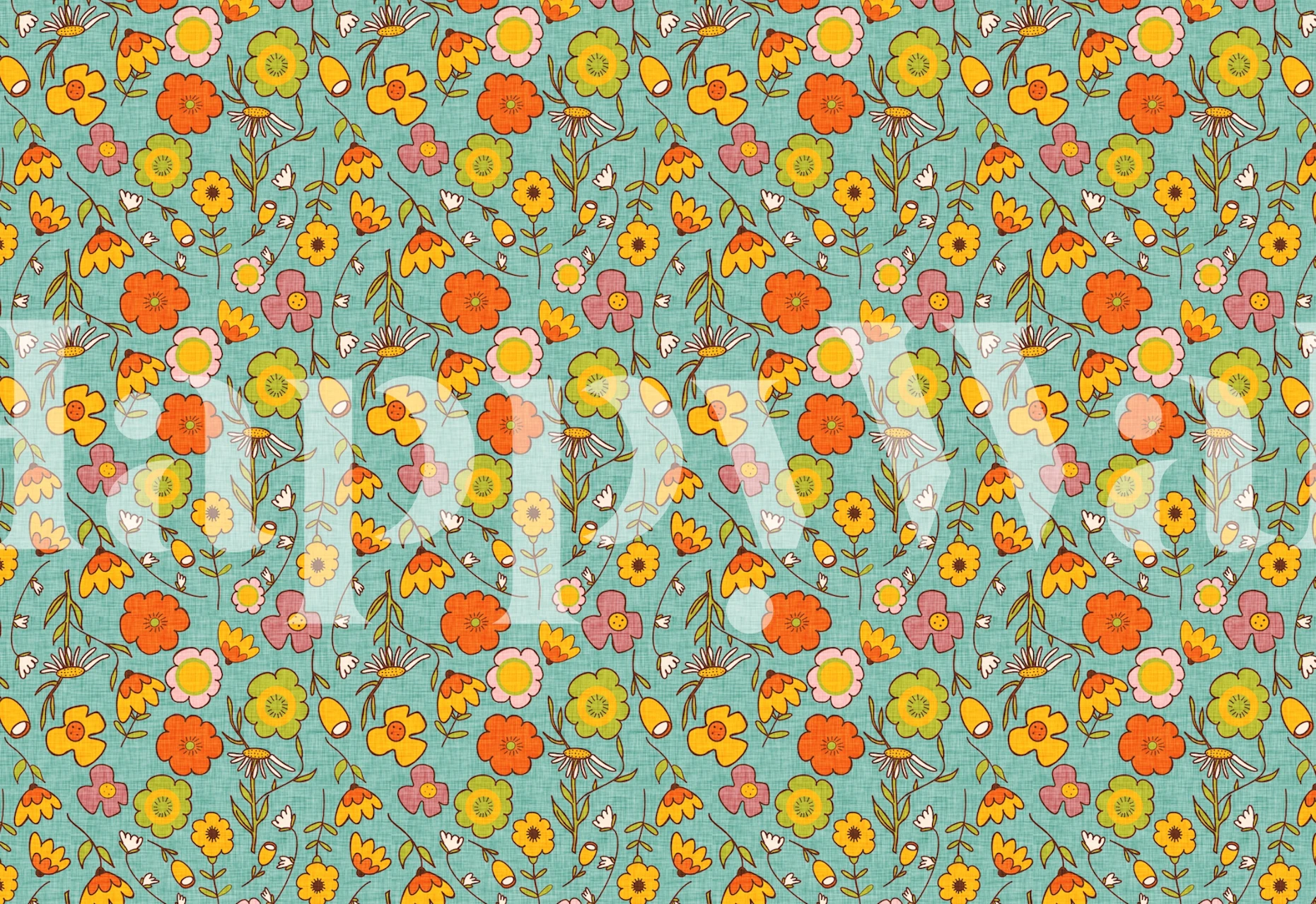 Blue retro floral wallpaper in a styled room