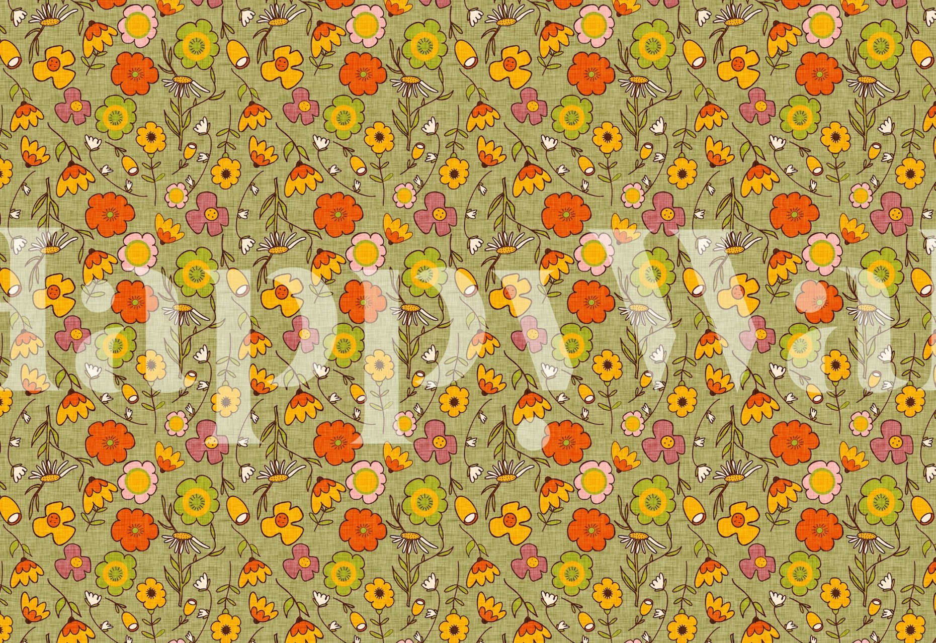 70s Floral Bouquet Green wallpaper in a room