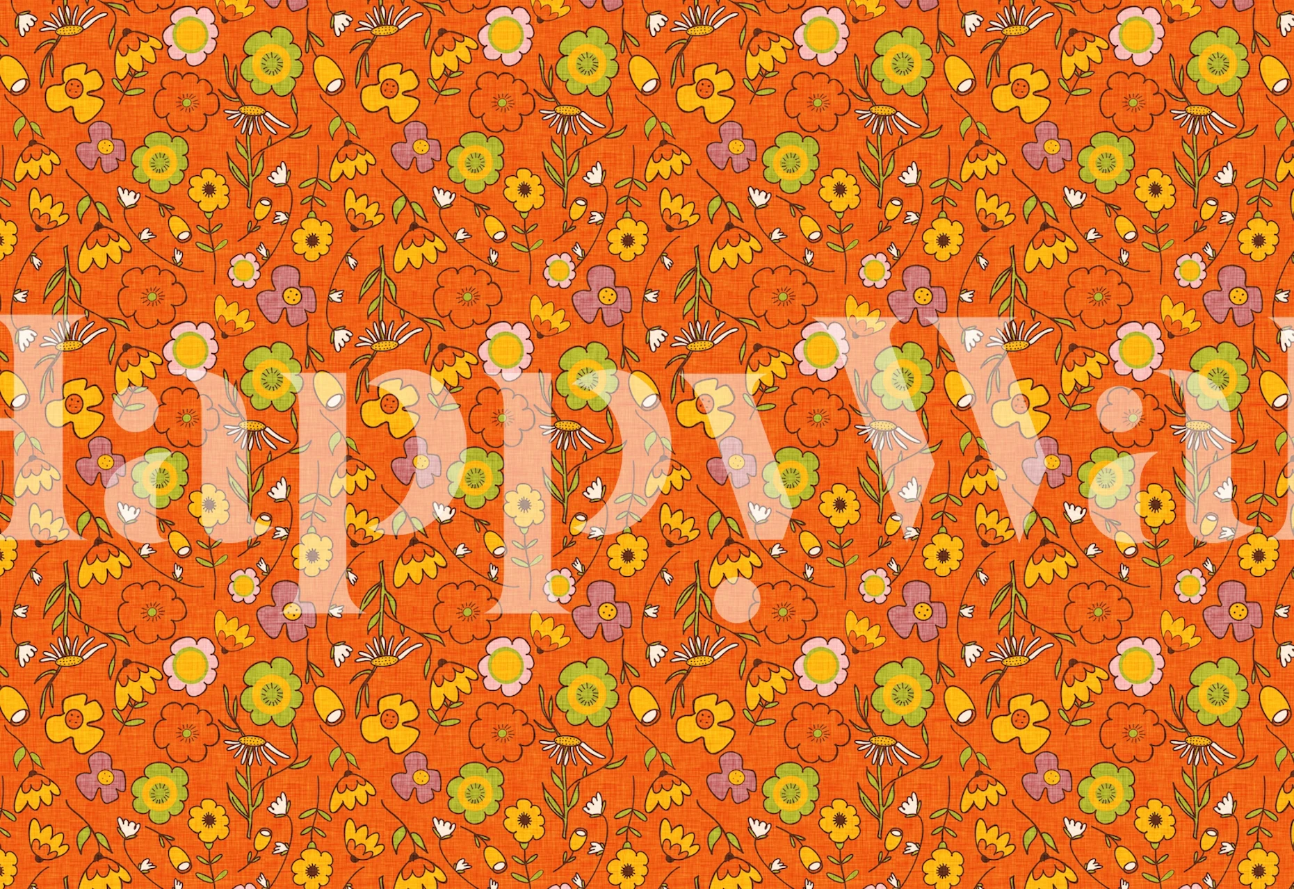 70S Floral Bouquet Orange wallpaper design