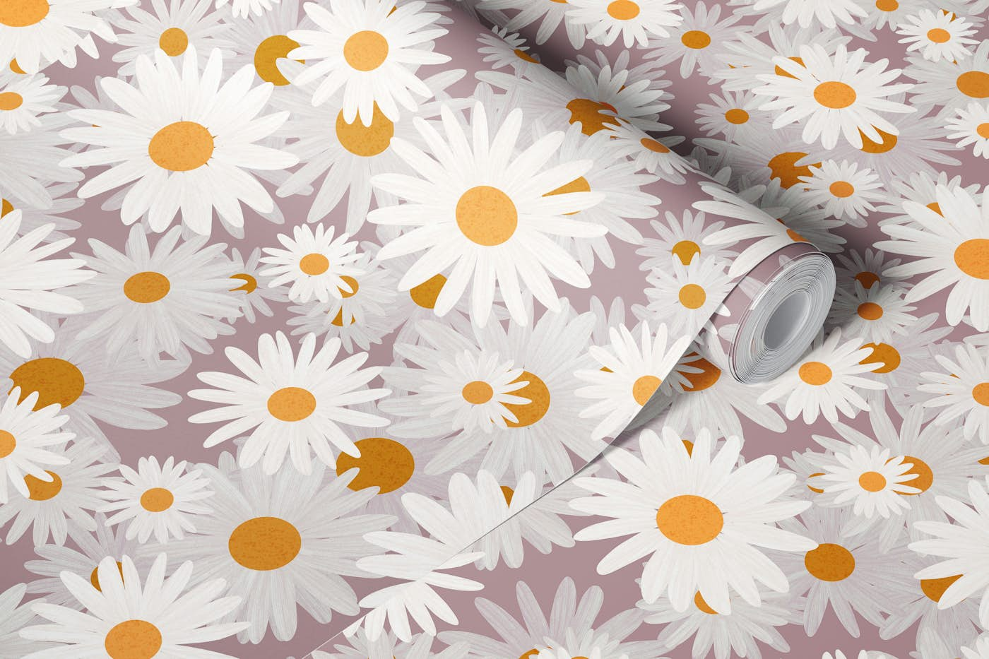 White Daisies pattern wallpaper roll