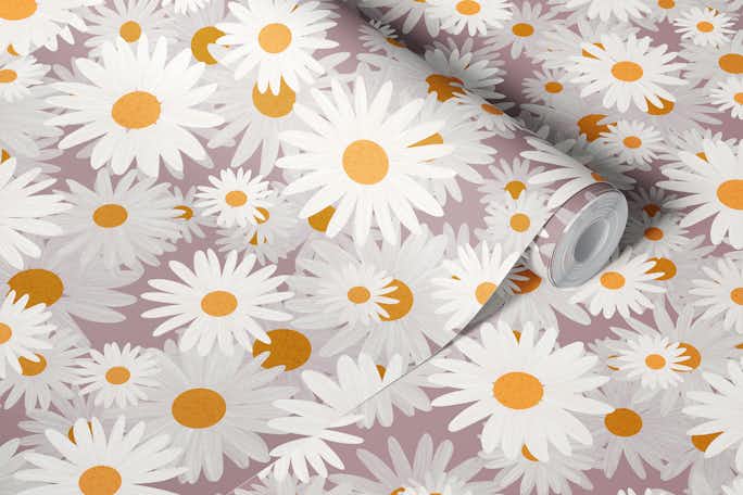 White Daisies patternwallpaper roll