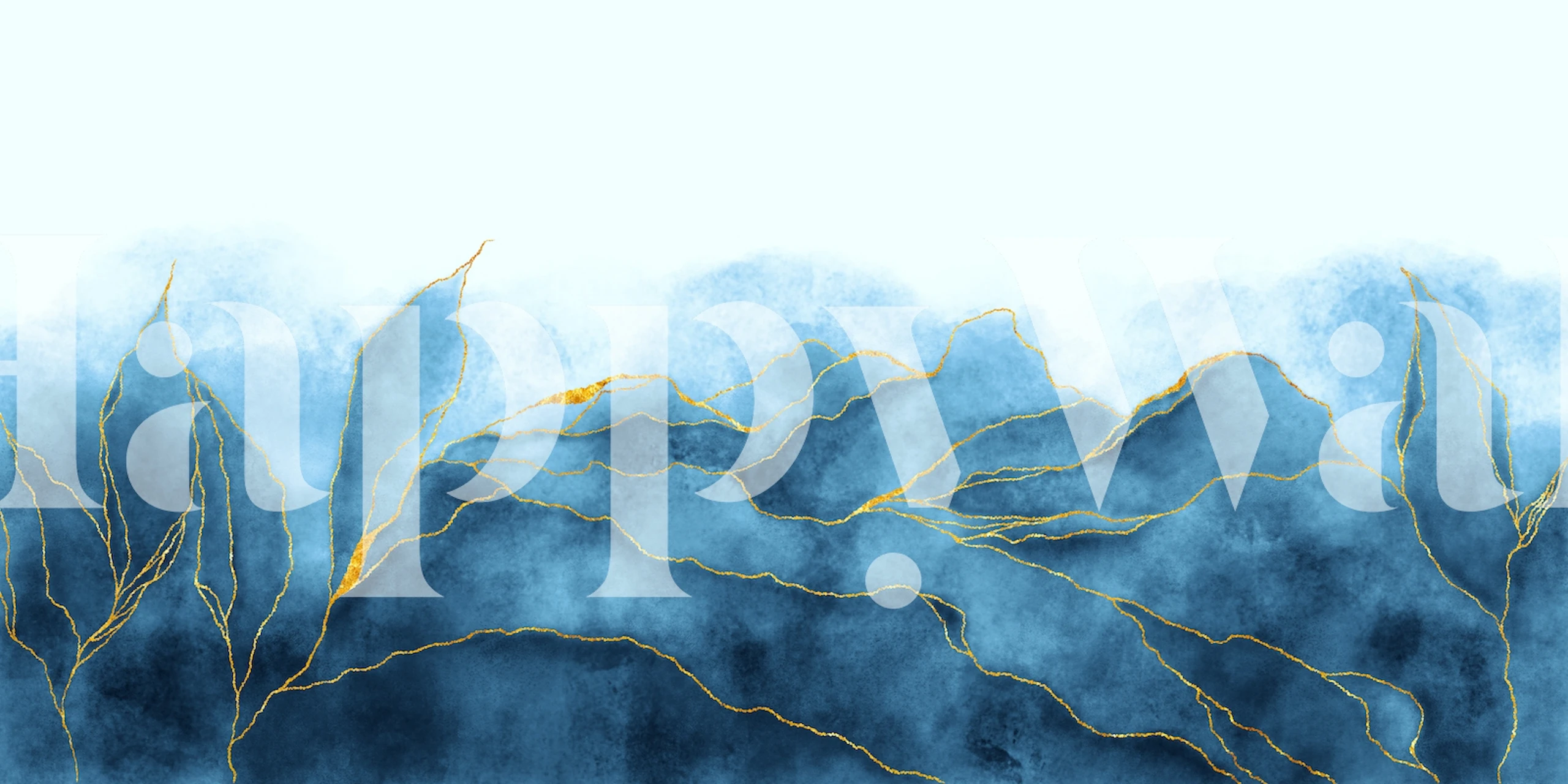 Elegantes blaues und goldenes Aquarell-Wanddesign