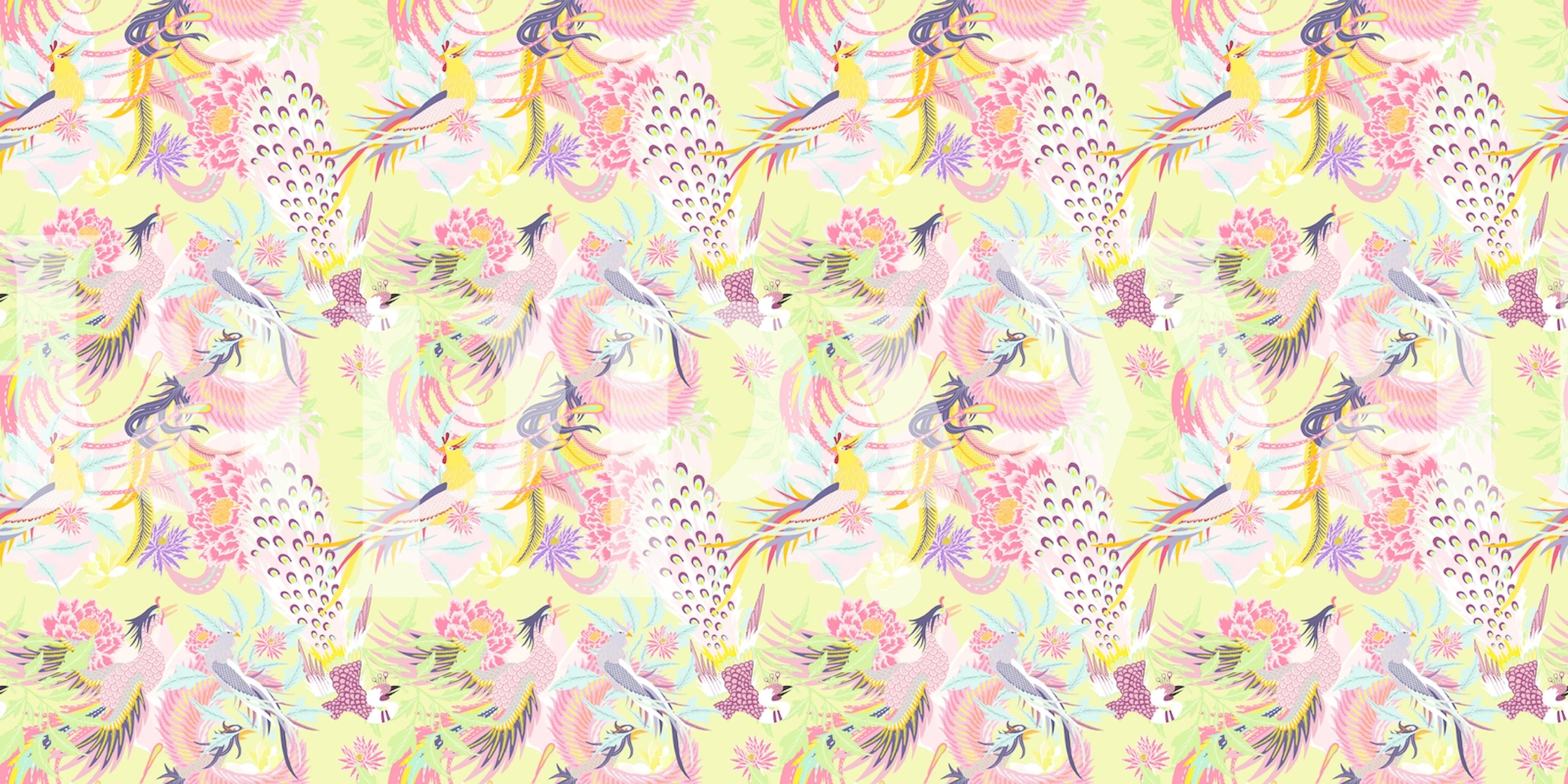 Floral pastel pattern wallpaper in pink, purple, and yellow tones