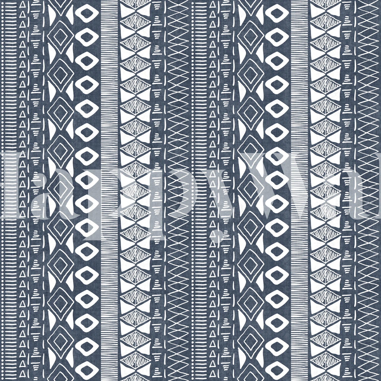 Geometric striped pattern in navy blue and white wallpaper