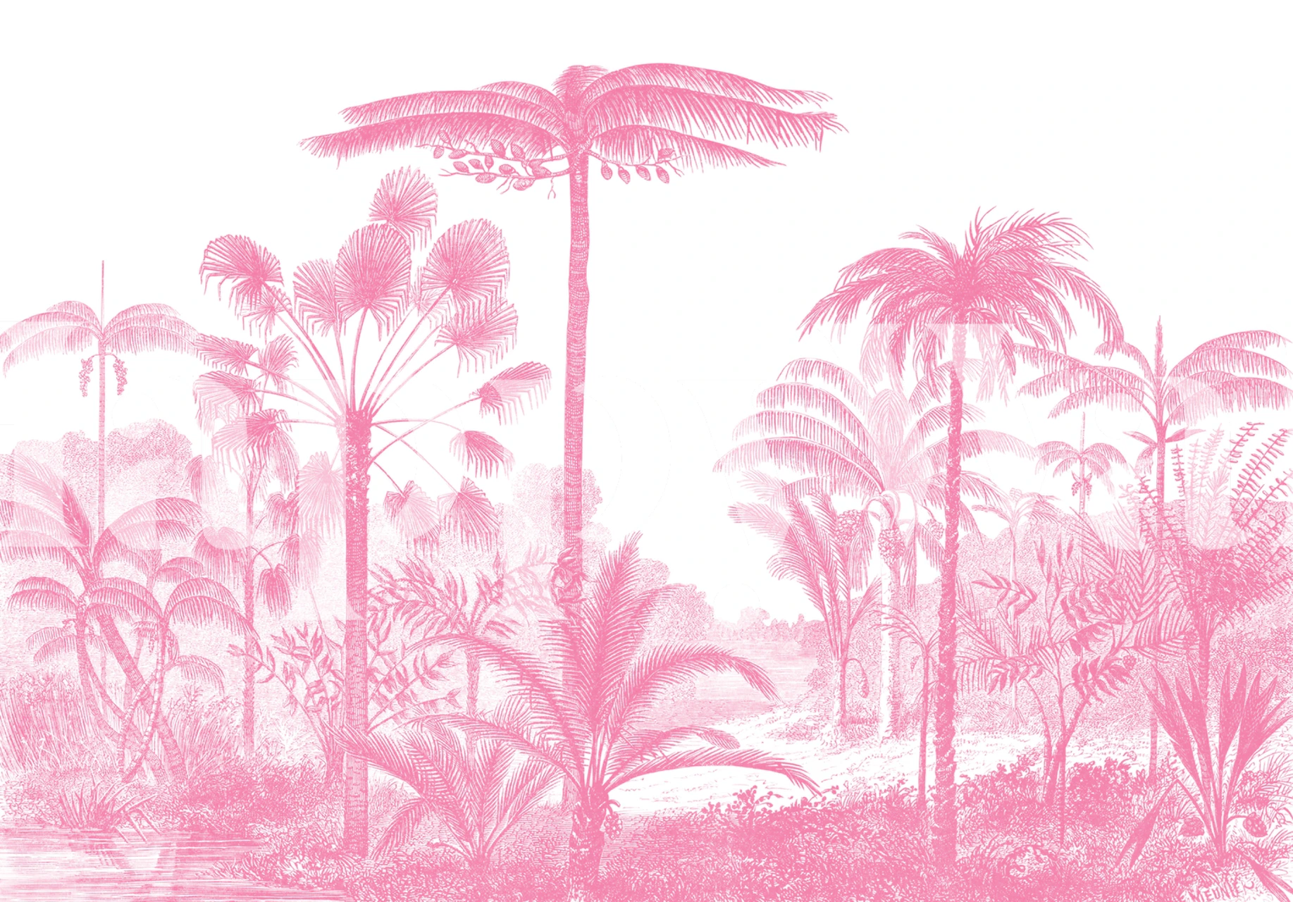 Pink vintage jungle behang in een kamer