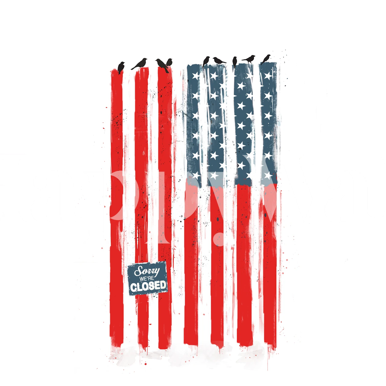 American flag-inspired wall mural with a Sorry We Are Closed sign