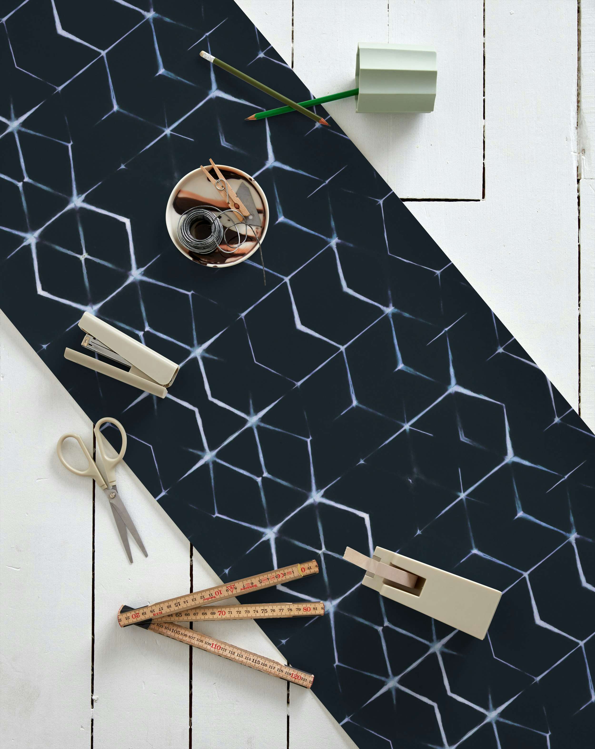 Shibori Diamonds in Indigo wallpaper roll