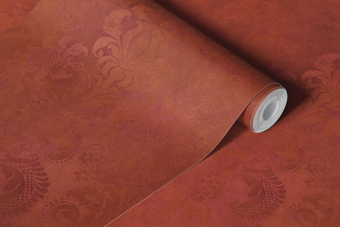 Grunge Damask Pattern Rust Orange wallpaper roll