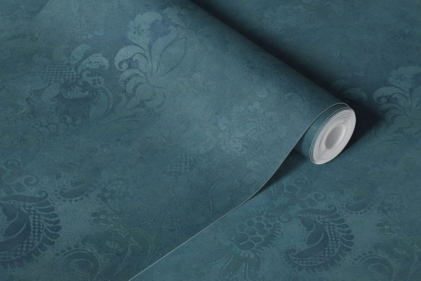 Grunge Damask Pattern Teal Blue wallpaper roll