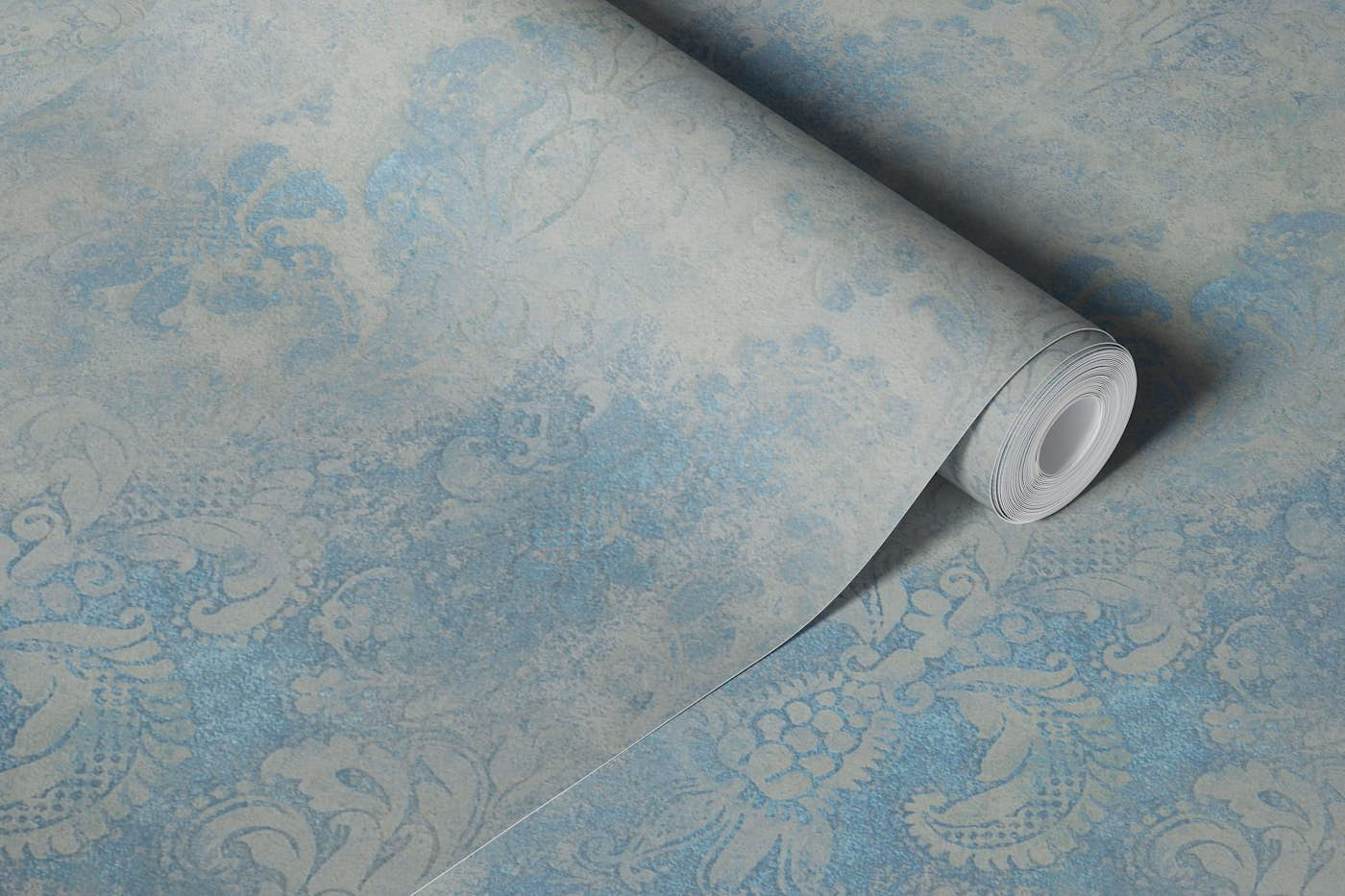 Grunge Damask Pattern Sage Sky Blue wallpaper roll