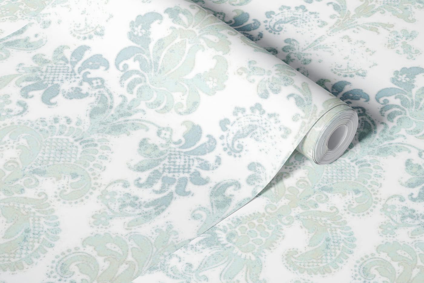 Grunge Damask Pattern Aqua Mint Sage wallpaper roll