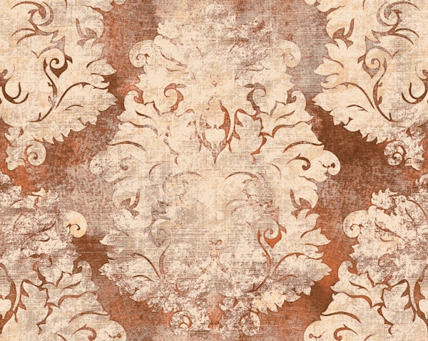 Antique Damask Pattern Terracotta Brown