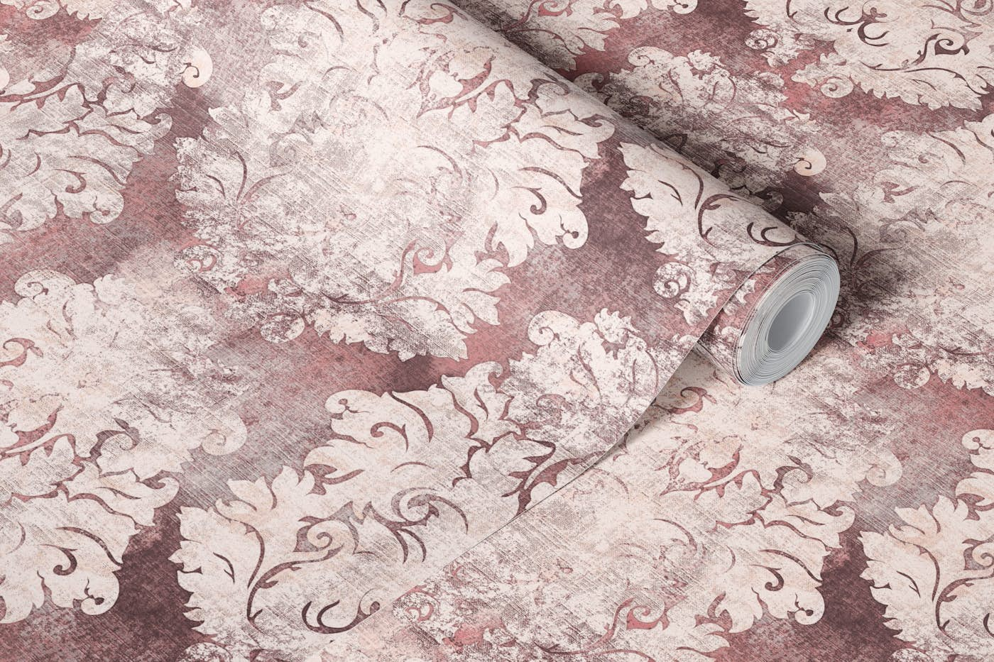 Antique Damask Pattern Dusty Pink Ivory wallpaper roll