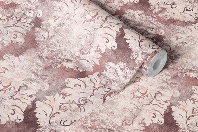 Antique Damask Pattern Dusty Pink Ivorywallpaper roll