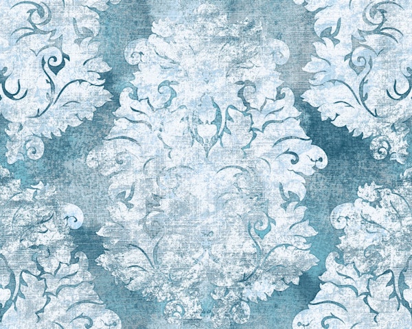 Antique Damask Pattern Teal Blue