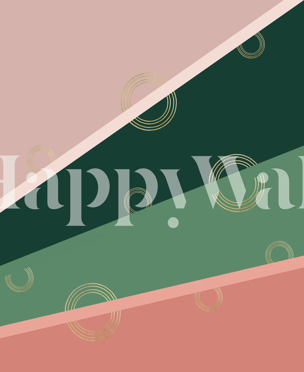 Abstrakt Summer Delight Stripe Glam 1 vægmaleri med grønne, fersken og pink striber og cirkulære designs.