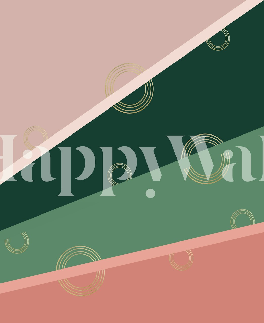 Abstract Summer Delight Stripe Glam 1 wall mural with green, peach, and pink stripes and circular designs.