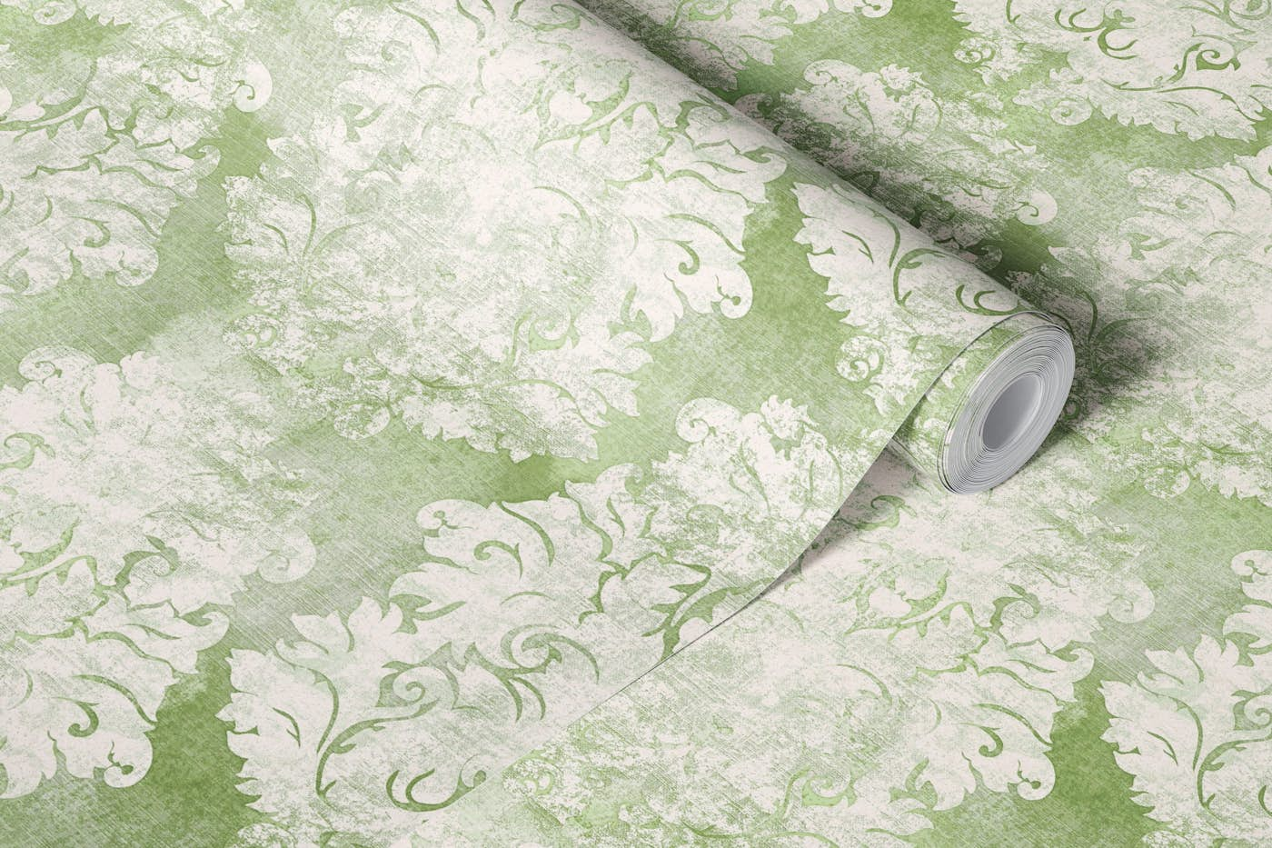 Antique Damask Pattern Apple Green wallpaper roll