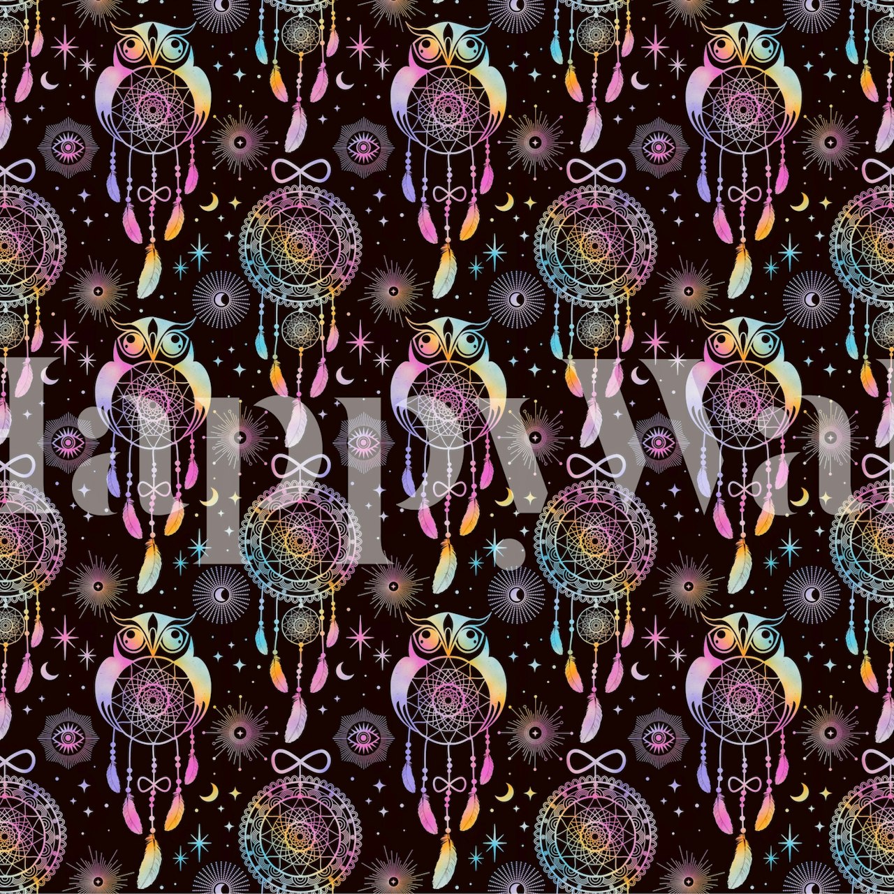 Boho Owl Dreamcatchers wallpaper in a room