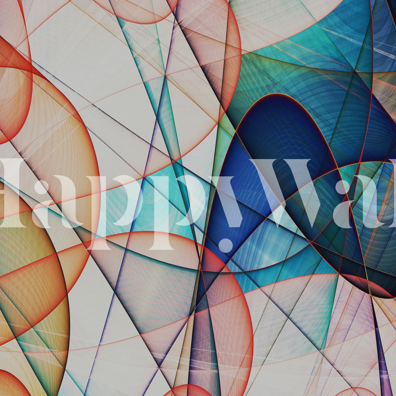 Colorful abstract geometric shapes in blue, orange, and red wallpaper