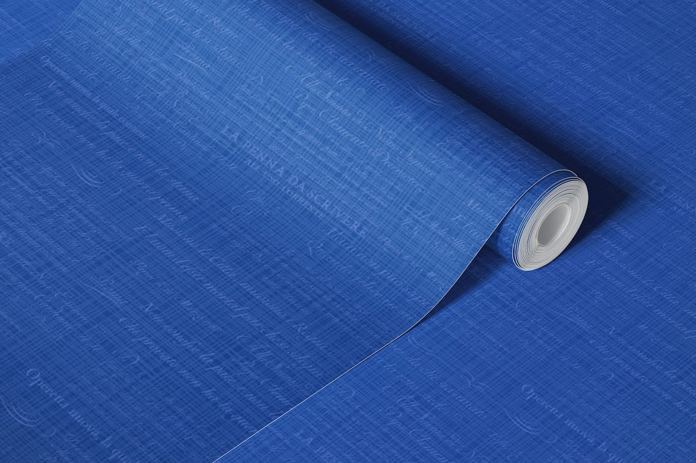 Vintage Italian Scripts Pattern in cobalt blue wallpaper roll