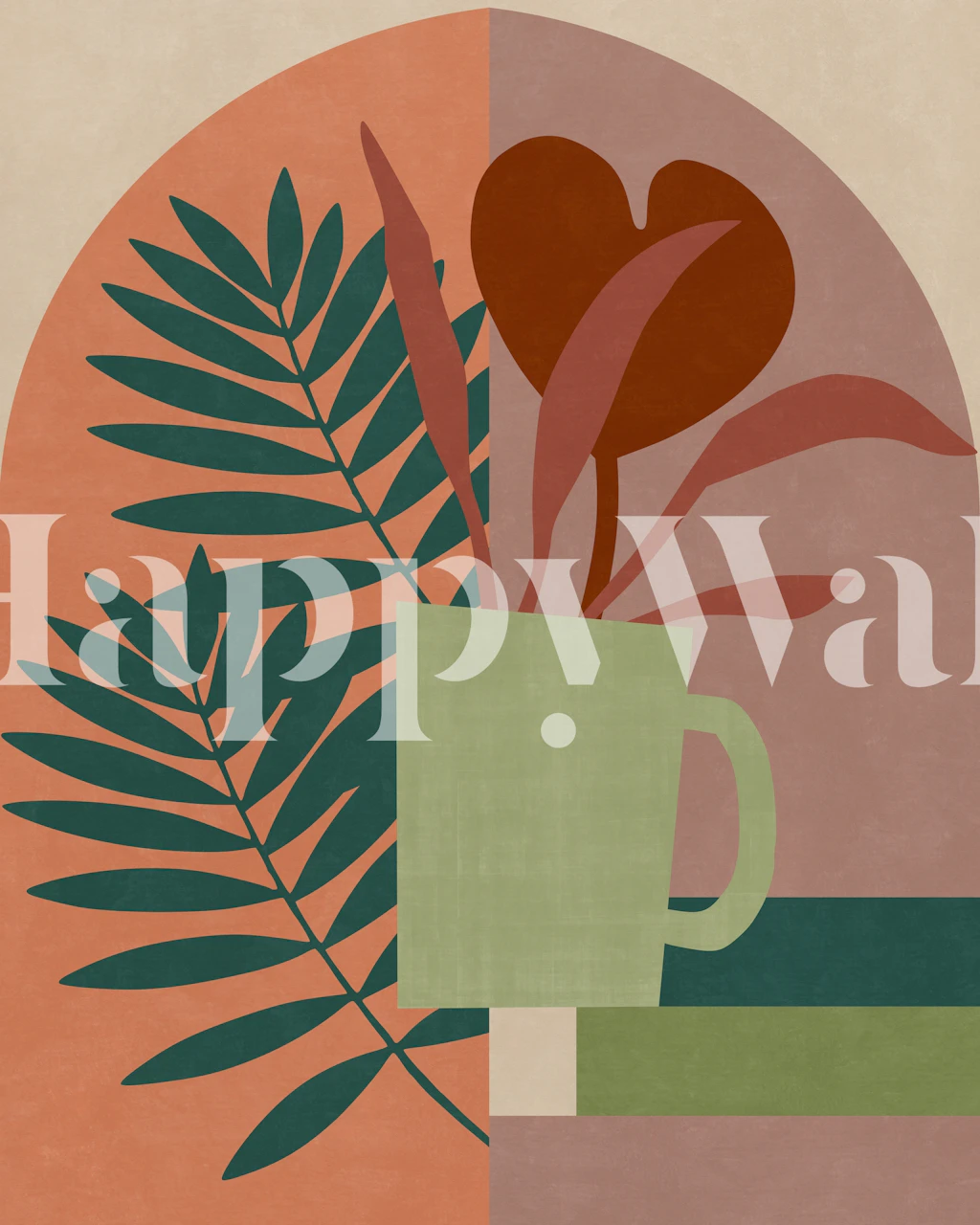 Colorful garden-themed wallpaper in a room