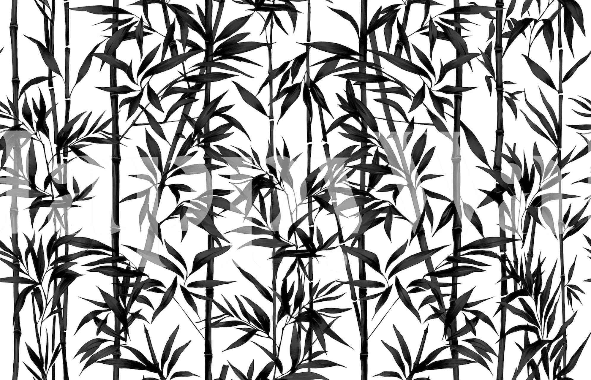 Black and white bamboo leaves and stalks pattern wallpaper