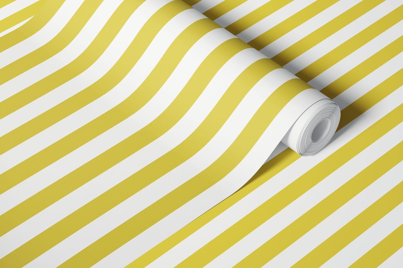 Summer stripes - yellow white wallpaper roll