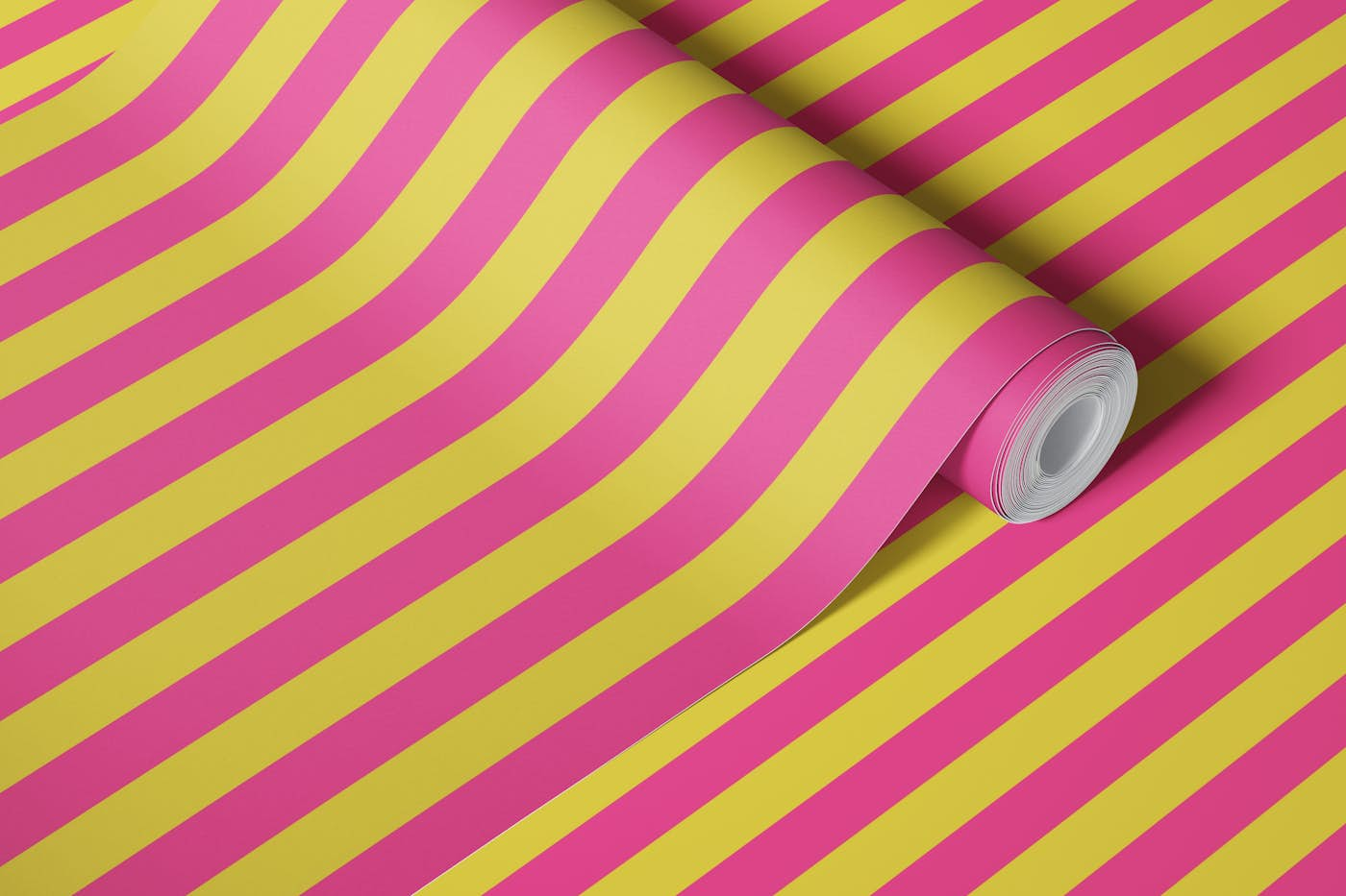 70s Stripes - Empire Yellow / Hot Pink wallpaper roll