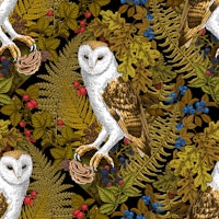 Owls, ferns, oak and berries 4 tapety