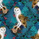 Owls ferns oak and berries woodland pattern