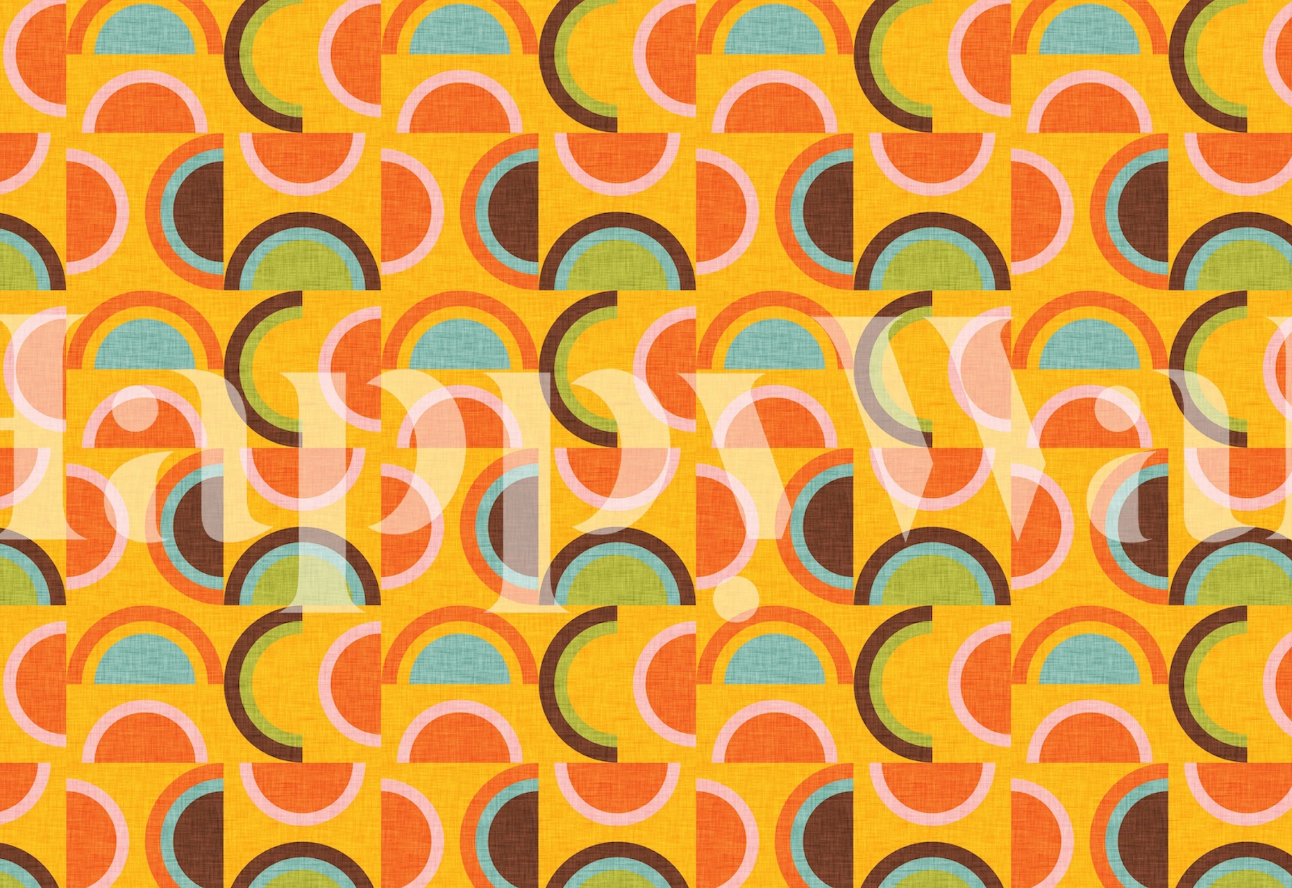 1970s-inspired semi-rainbow pattern in yellow, orange, and teal for wall mural.