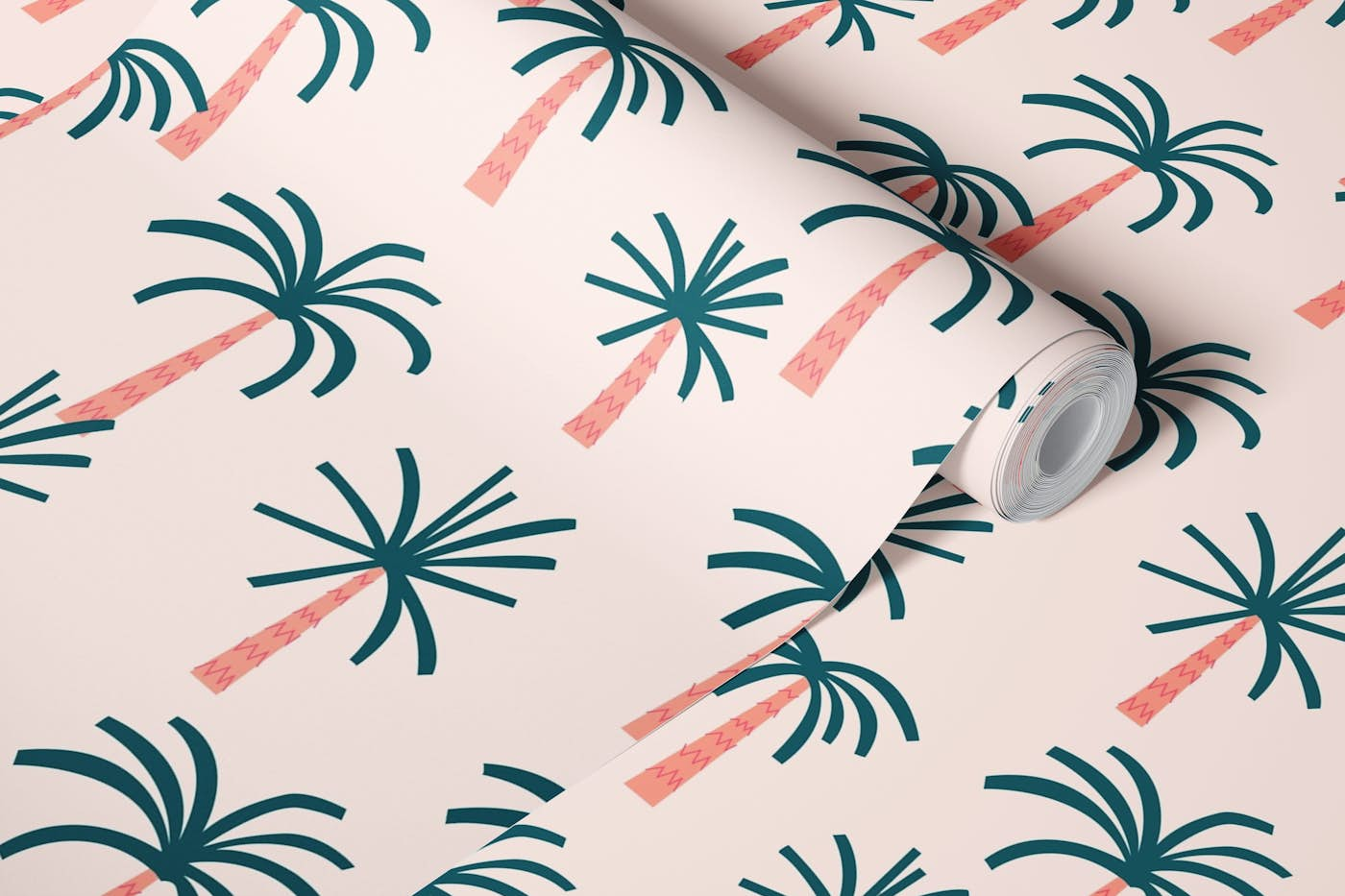 Palms on pink wallpaper roll