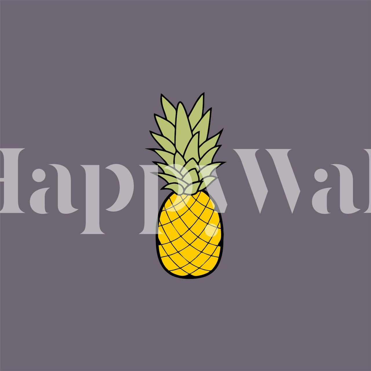 Yellow pineapple illustration on taupe background wall mural