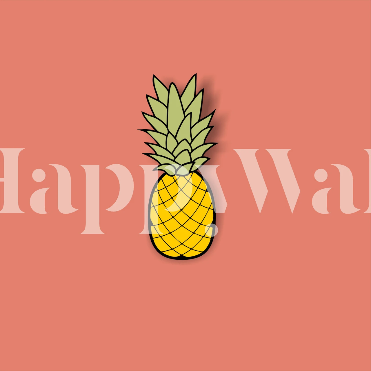 Coral orange pineapple graphic wallpaper with green leaves