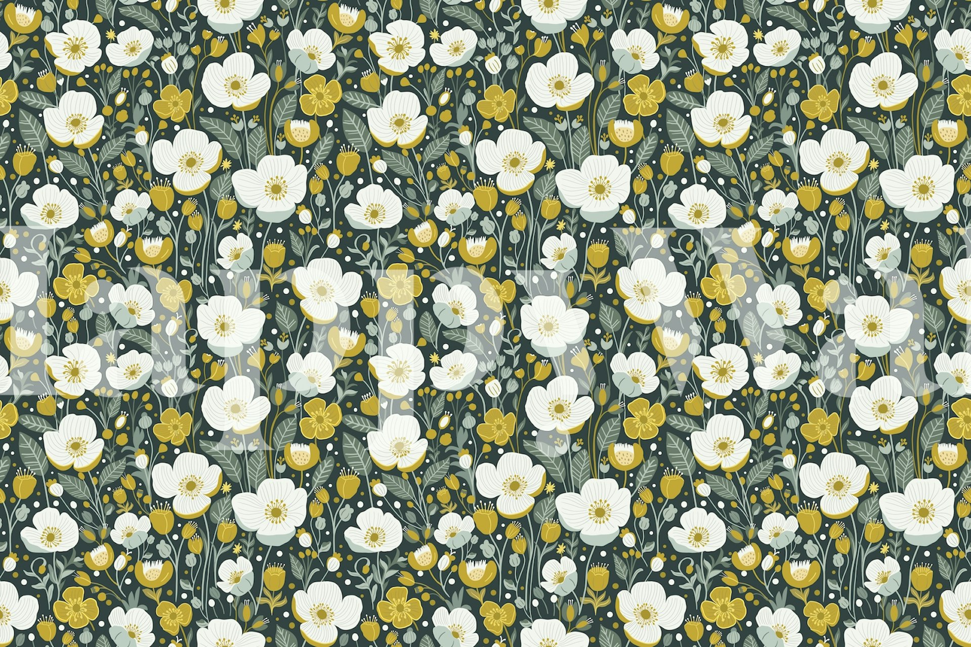 Buttercups and foliage wall mural for home decor