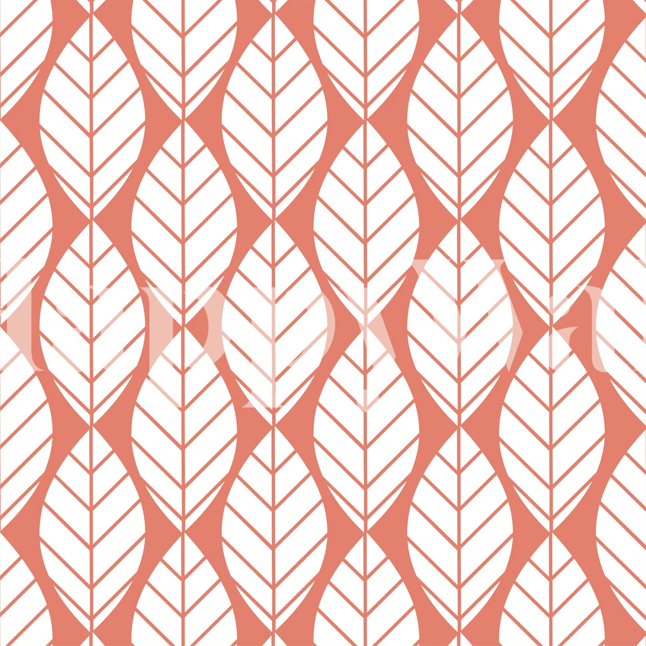 Pastelowa pomarańczowa fototapeta z wzorem białych liści koralowca