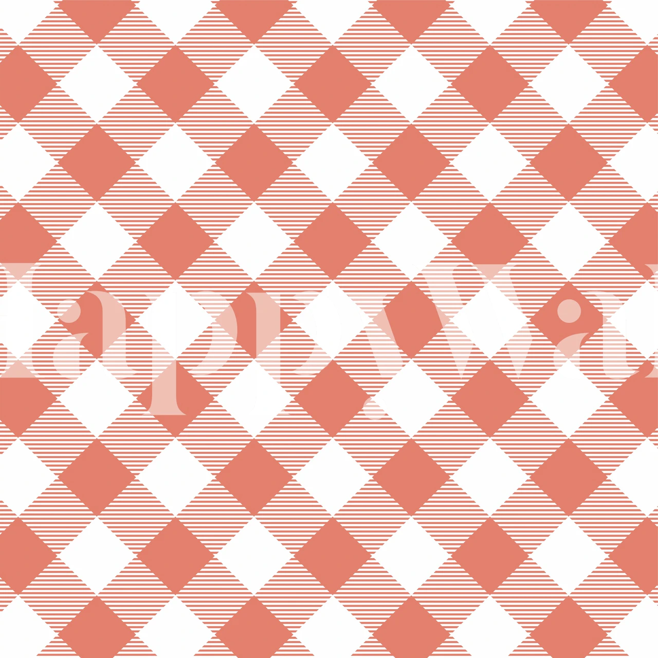 Coral orange and white gingham pattern wall mural
