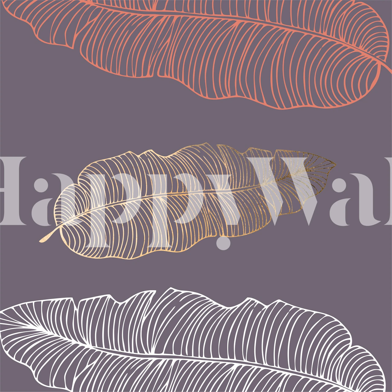 Taupe palm leaves wallpaper displayed in a room