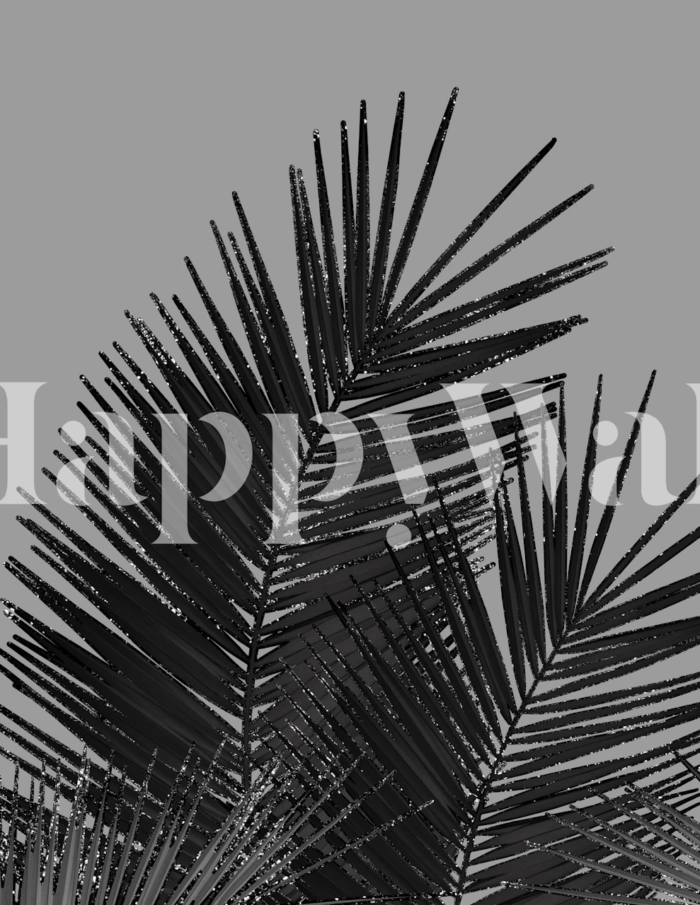 Black palm leaves on gray background wallpaper